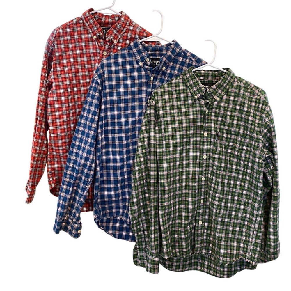 Vintage Abercrombie & Fitchโ Mens S Plaid Button Shirts Lot of 3 Red Blue Green